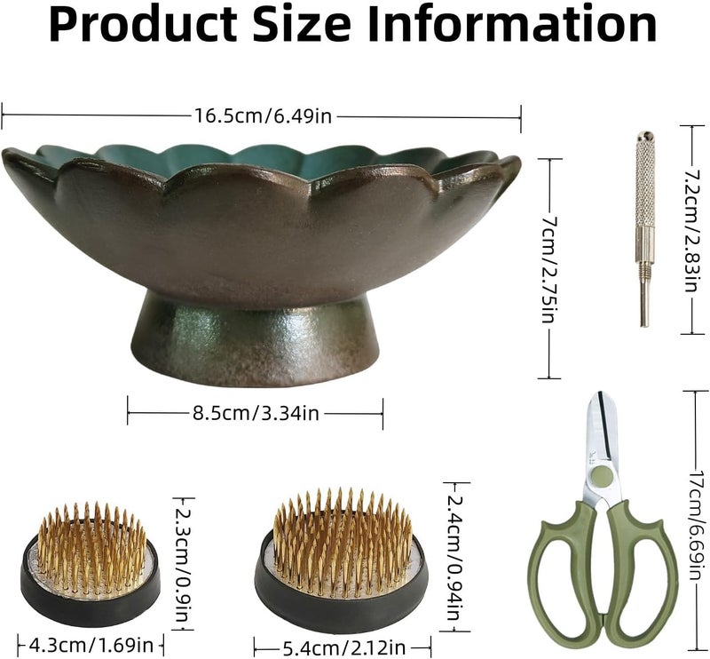 WEOPYCJ Store Japanese Ikebana, Lotus Shaped Ceramic Bowl Vase, Flower Arranging Supplies Kit with 2pc Round Floral Frog 1 Scissors 1 Kenzan Straightener - Image 2
